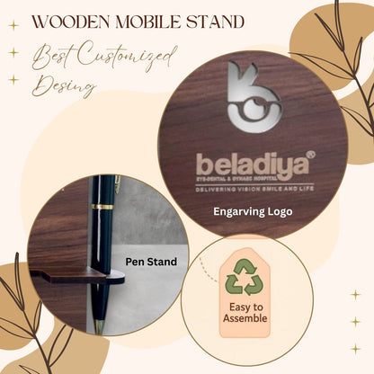 Premium Wooden Customized Mobile Stand with Pen Holder – Personalized Desk Accessory
