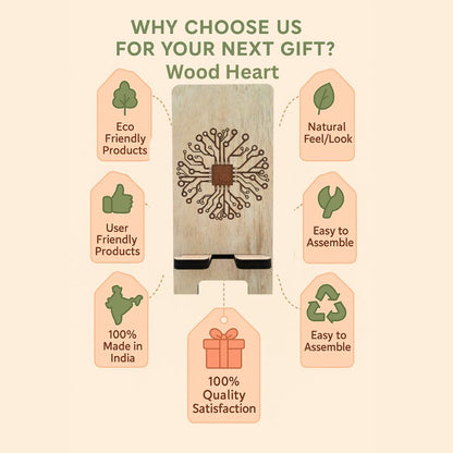 Eco-Themed Customized Wooden Mobile Stand – Tree Design Laser Engraved