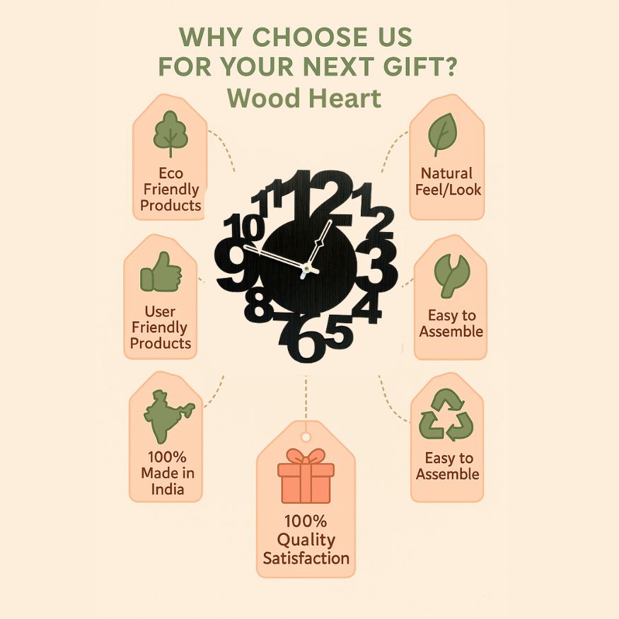 Modern Stylish Black Wooden Wall Clock with Bold Number Design – by Wood Heart