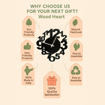 Modern Stylish Black Wooden Wall Clock with Bold Number Design – by Wood Heart