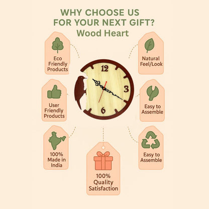 Bird Theme Wooden Wall Clock with Vintage Hands