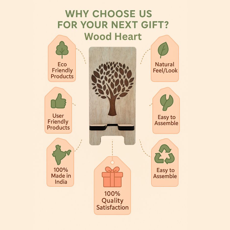 Eco-Themed Customized Wooden Mobile Stand – Tree Design Laser Engraved