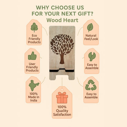 Eco-Themed Customized Wooden Mobile Stand – Tree Design Laser Engraved