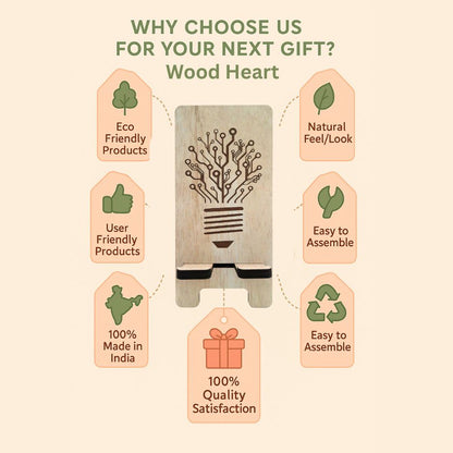 Eco-Themed Customized Wooden Mobile Stand – Tree Design Laser Engraved