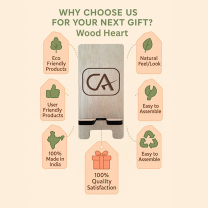 Customized Wooden Mobile Stand for CA – Laser Engraved Chartered Accountant Logo