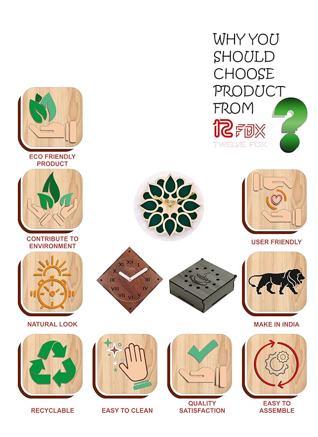 Wood Heart Minimalist Square Wooden Wall Clock – Elegant Light Wood Finish