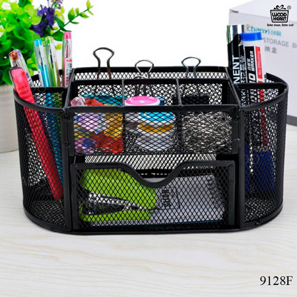 Oval Mesh Metal Desk Organizer with Drawer