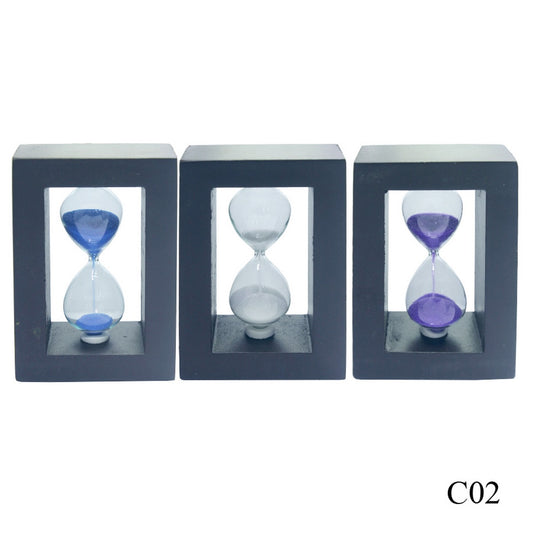 Modern Wooden Frame Hourglass Timer – Blue, White & Purple Sand