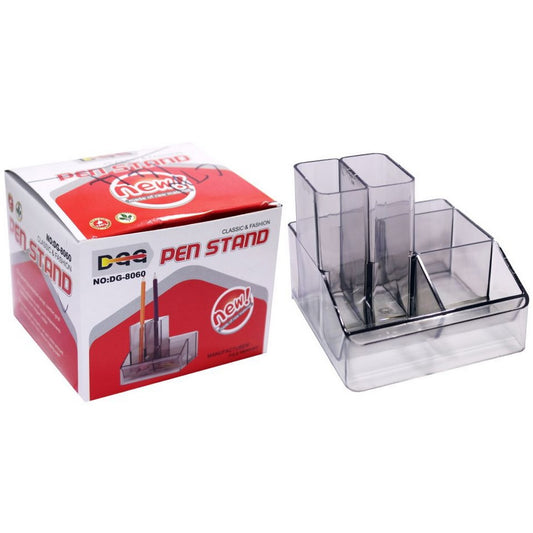 Transparent Multi-Compartment Plastic Pen Stand