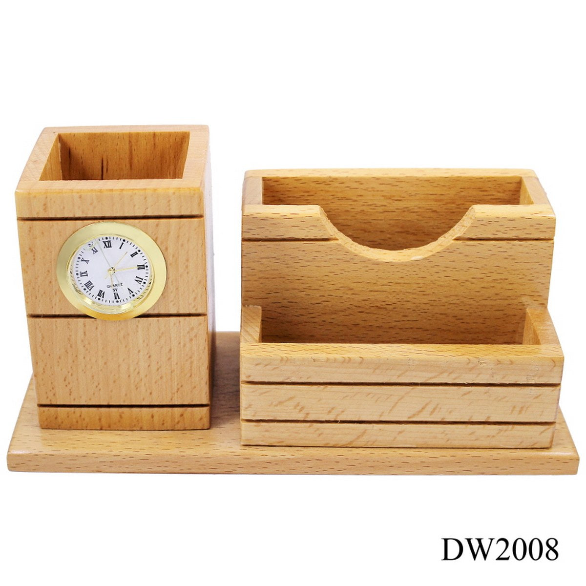 TimberTime Wooden Desk Organizer with Clock