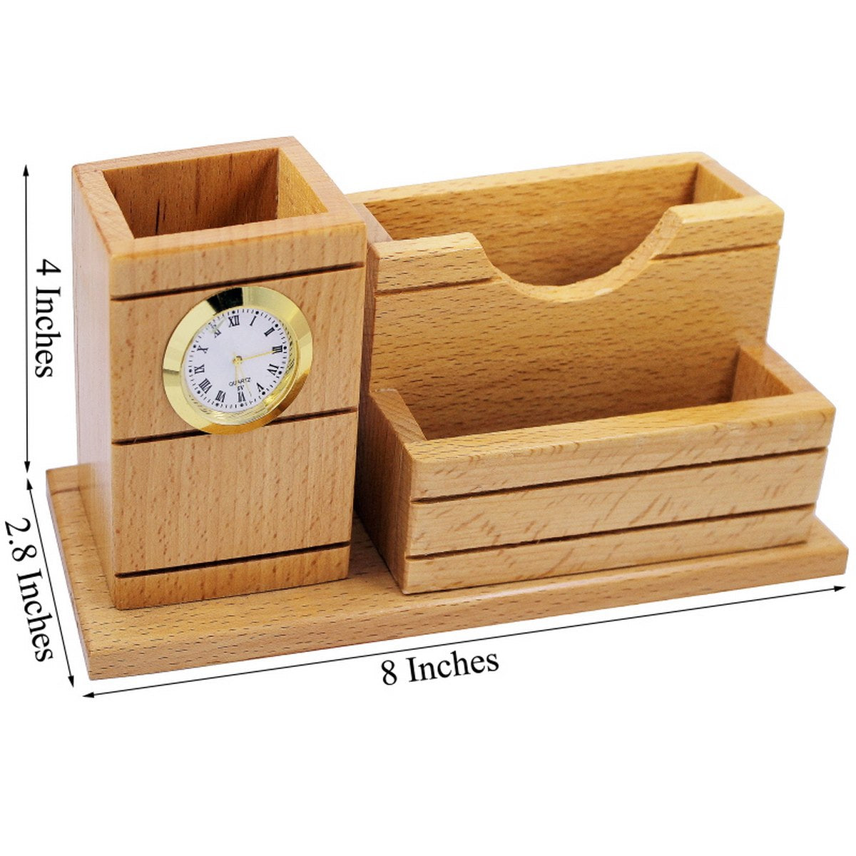 TimberTime Wooden Desk Organizer with Clock