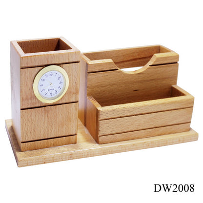 TimberTime Wooden Desk Organizer with Clock