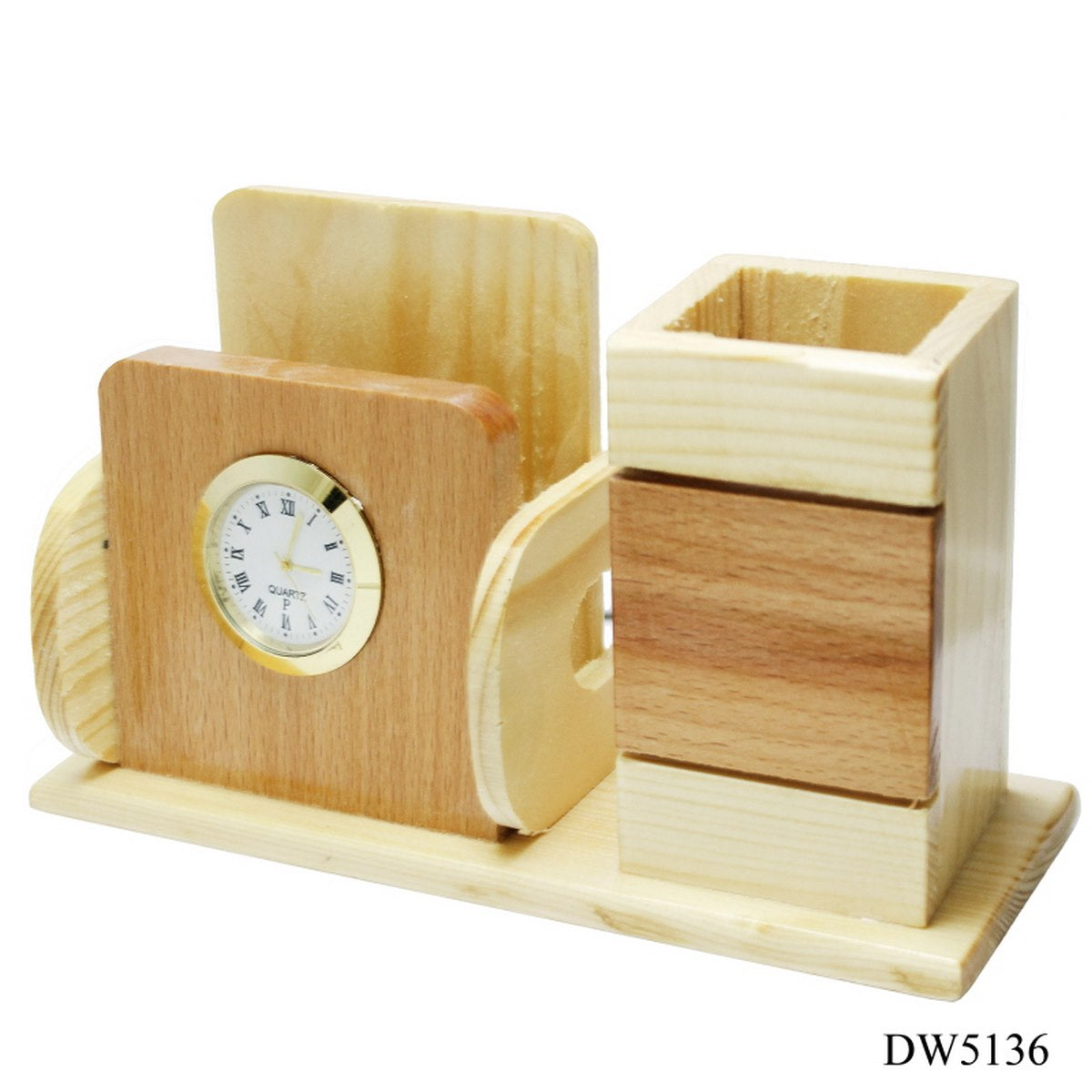 ClassicCraft Wooden Desk Organizer with Clock