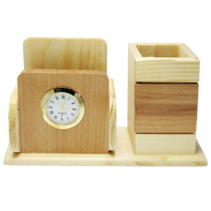ClassicCraft Wooden Desk Organizer with Clock