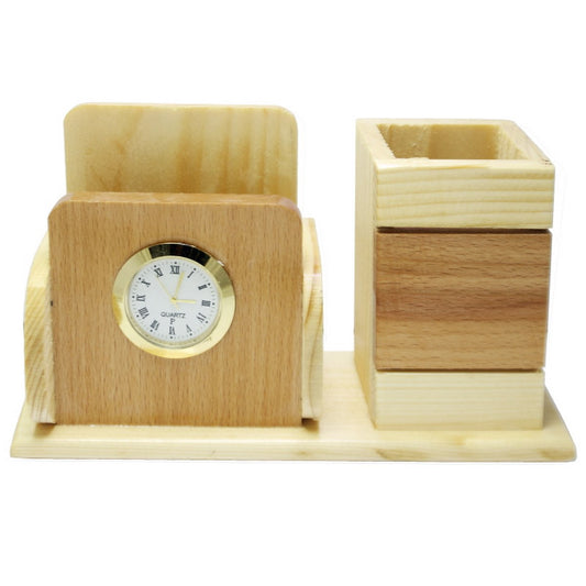 ClassicCraft Wooden Desk Organizer with Clock