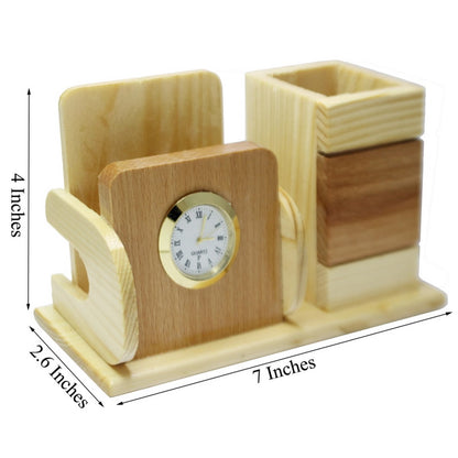 ClassicCraft Wooden Desk Organizer with Clock