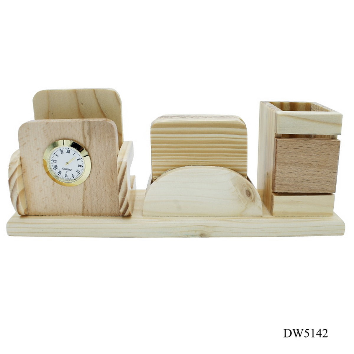 DeskMate Trio Wooden Organizer with Clock