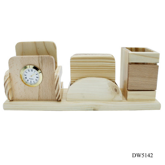 DeskMate Trio Wooden Organizer with Clock