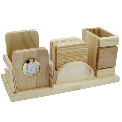 DeskMate Trio Wooden Organizer with Clock