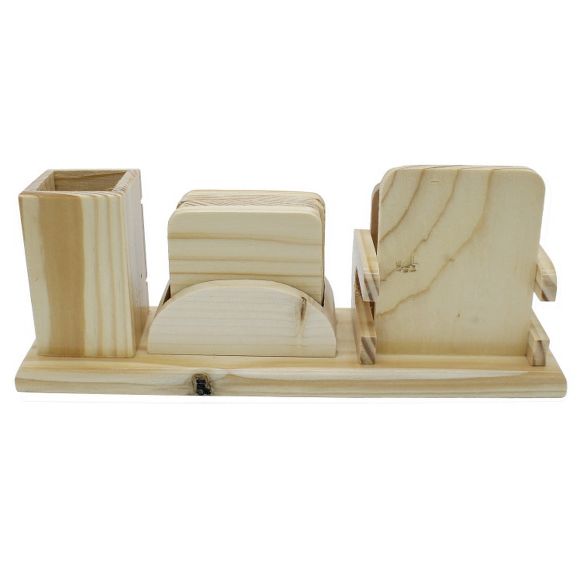 DeskMate Trio Wooden Organizer with Clock