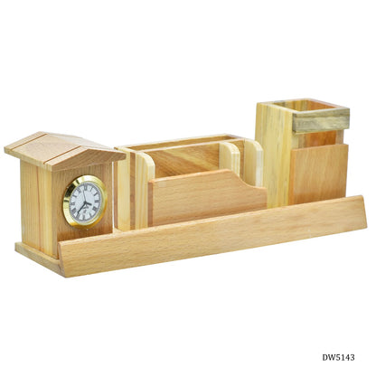 WoodHaven Deluxe Desk Organizer with Clock