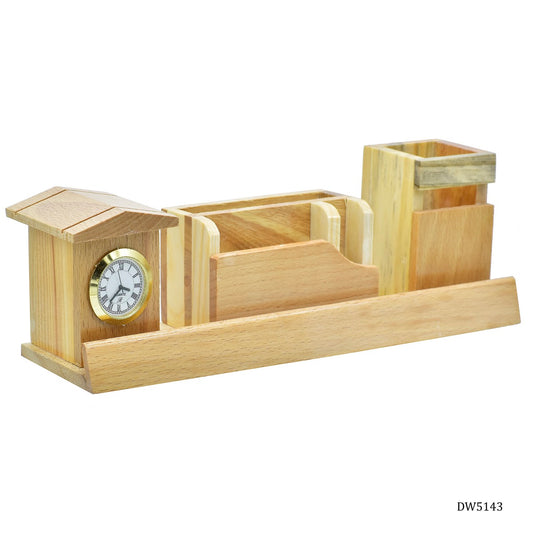 WoodHaven Deluxe Desk Organizer with Clock