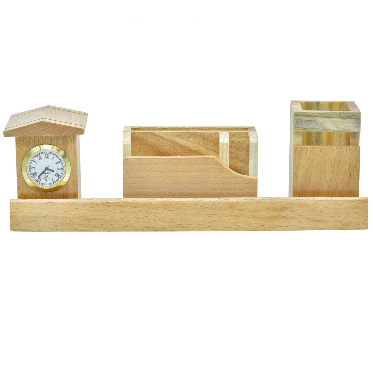 WoodHaven Deluxe Desk Organizer with Clock
