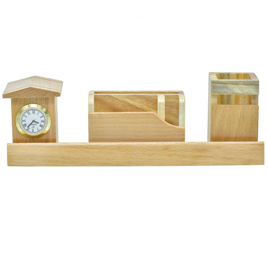 WoodHaven Deluxe Desk Organizer with Clock
