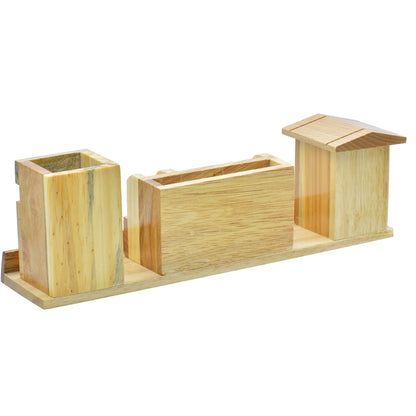 WoodHaven Deluxe Desk Organizer with Clock