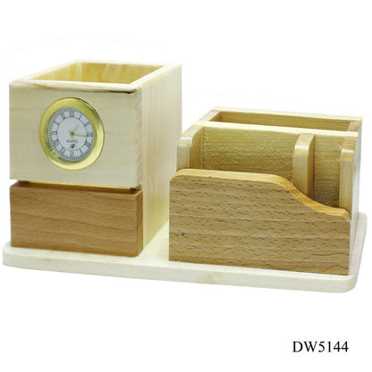WoodHaven Compact Desk Organizer with Clock