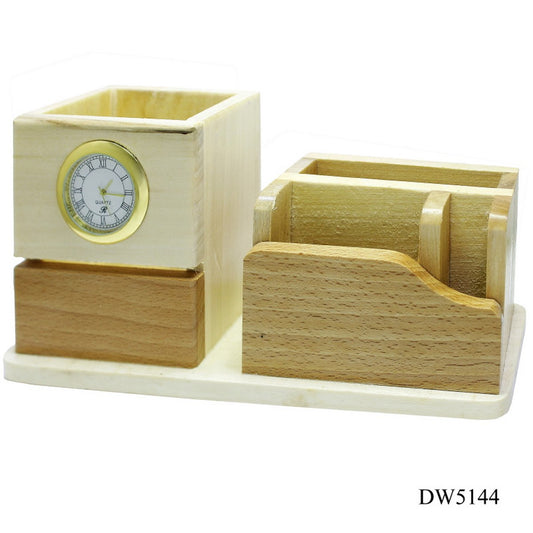 WoodHaven Compact Desk Organizer with Clock