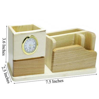WoodHaven Compact Desk Organizer with Clock