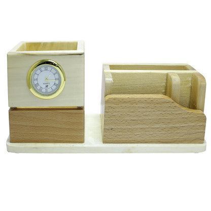 WoodHaven Compact Desk Organizer with Clock