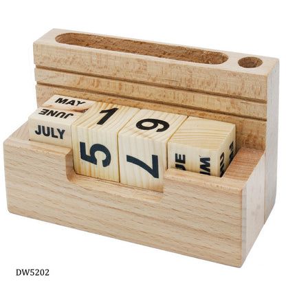 WoodHaven Perpetual Wooden Block Calendar with Pen Stand