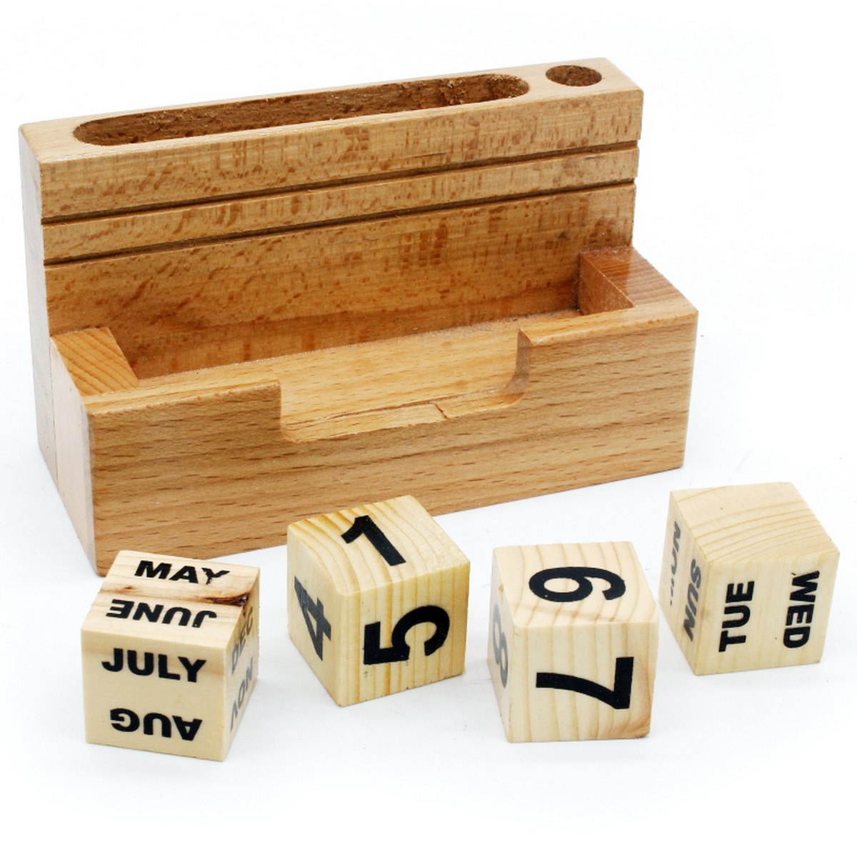 WoodHaven Perpetual Wooden Block Calendar with Pen Stand