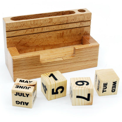 WoodHaven Perpetual Wooden Block Calendar with Pen Stand