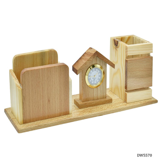 WoodHaven Desk Organizer with Clock & Pen Holder