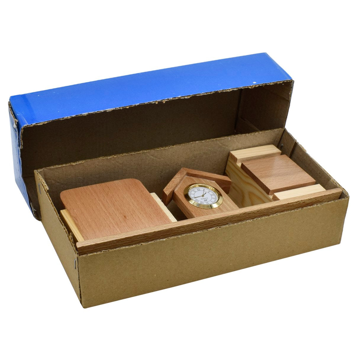 WoodHaven Desk Organizer with Clock & Pen Holder