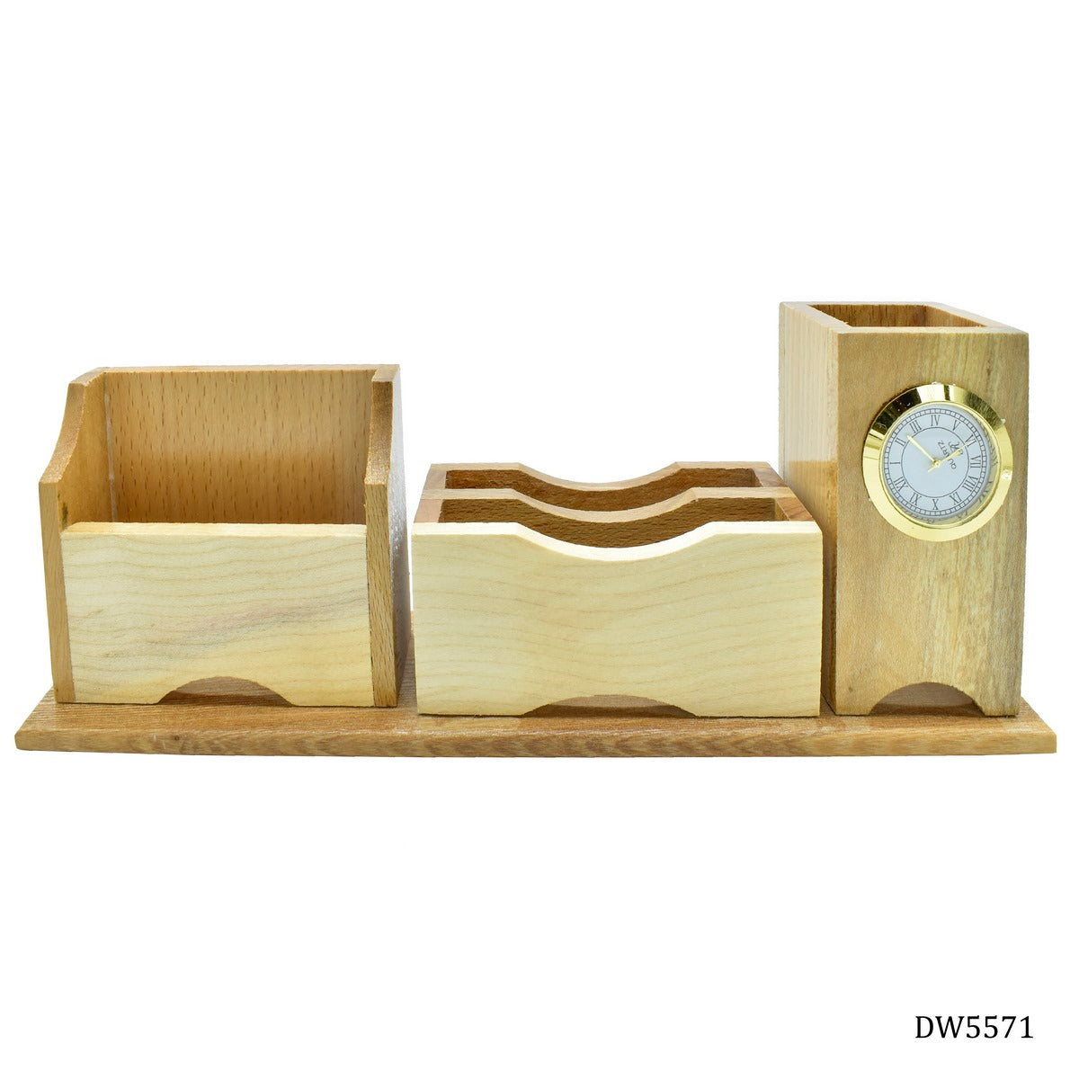 TimberTidy Wooden Desk Organizer with Clock