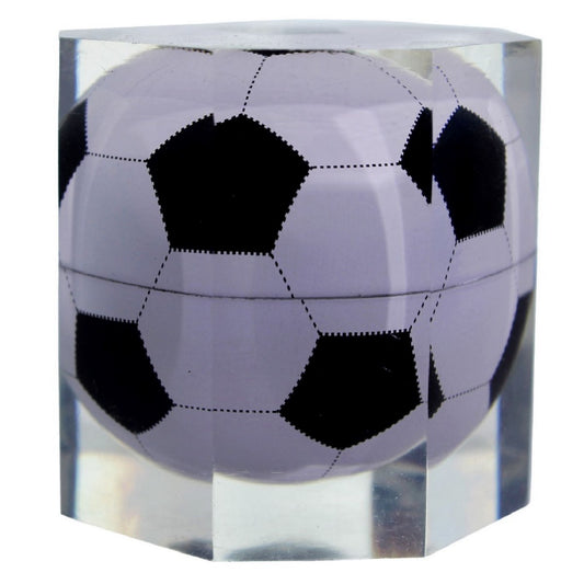 Acrylic Cylinder Paperweight with 3D Soccer Ball Design