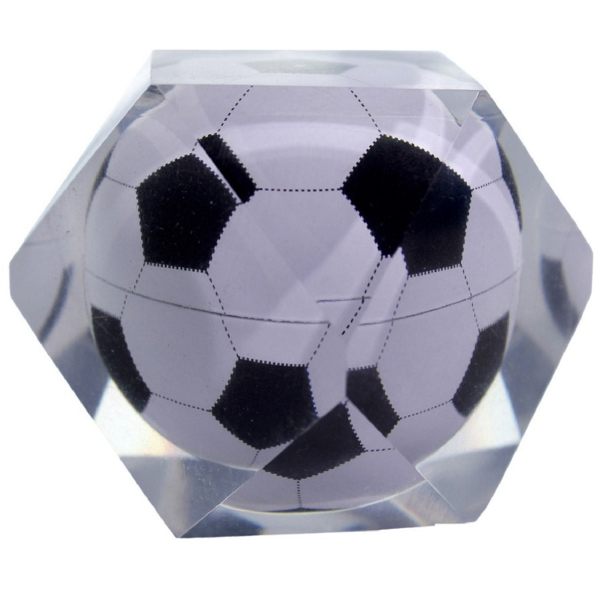 Acrylic Diamond-Shaped Paperweight with 3D Soccer Ball Design
