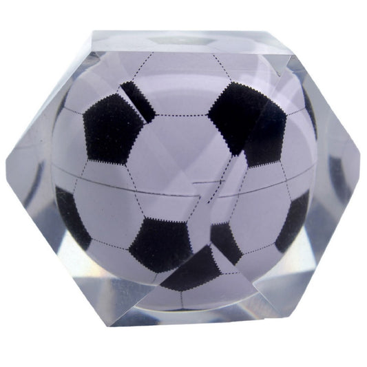 Acrylic Diamond-Shaped Paperweight with 3D Soccer Ball Design
