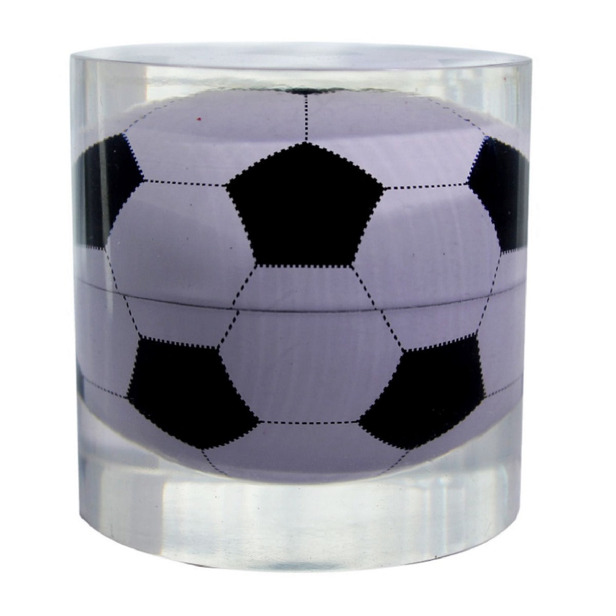 Acrylic Cylinder Paperweight with 3D Soccer Ball Design