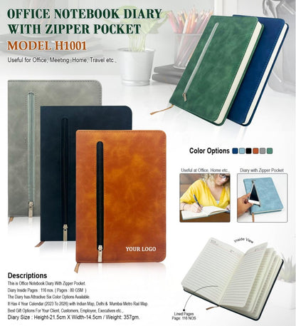 Office Notebook Diary with Zipper Pocket