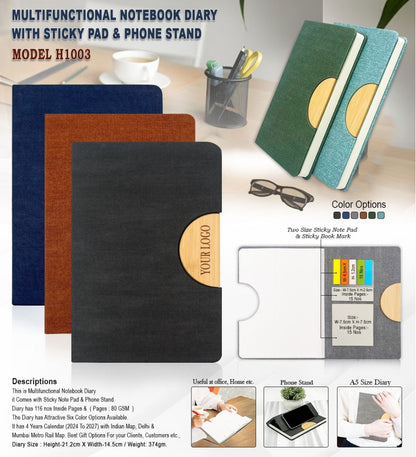 Multifunctional Notebook Diary with Sticky Pad & Phone Stand