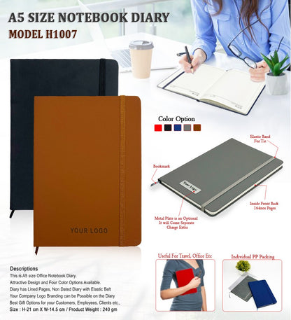 Compact A5 Office Notebook Diary with Elastic Closure