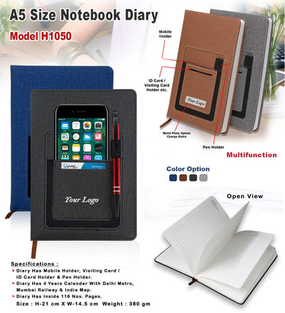 A5 Multi-Utility Notebook Diary with Mobile & Card Holder