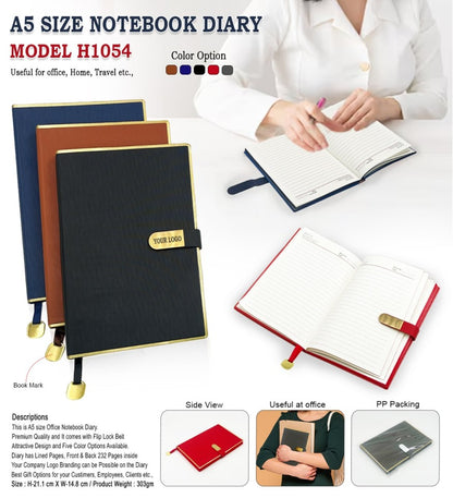 A5 Premium Notebook Diary with Flip Lock Belt & Golden Trim