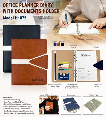 Office Planner Diary with Document Holder – Refillable Organizer (Slim Size)
