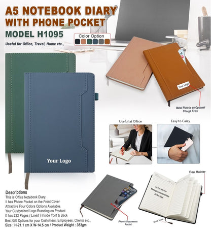 A5 Notebook Diary with Phone Pocket – Compact & Stylish Organizer